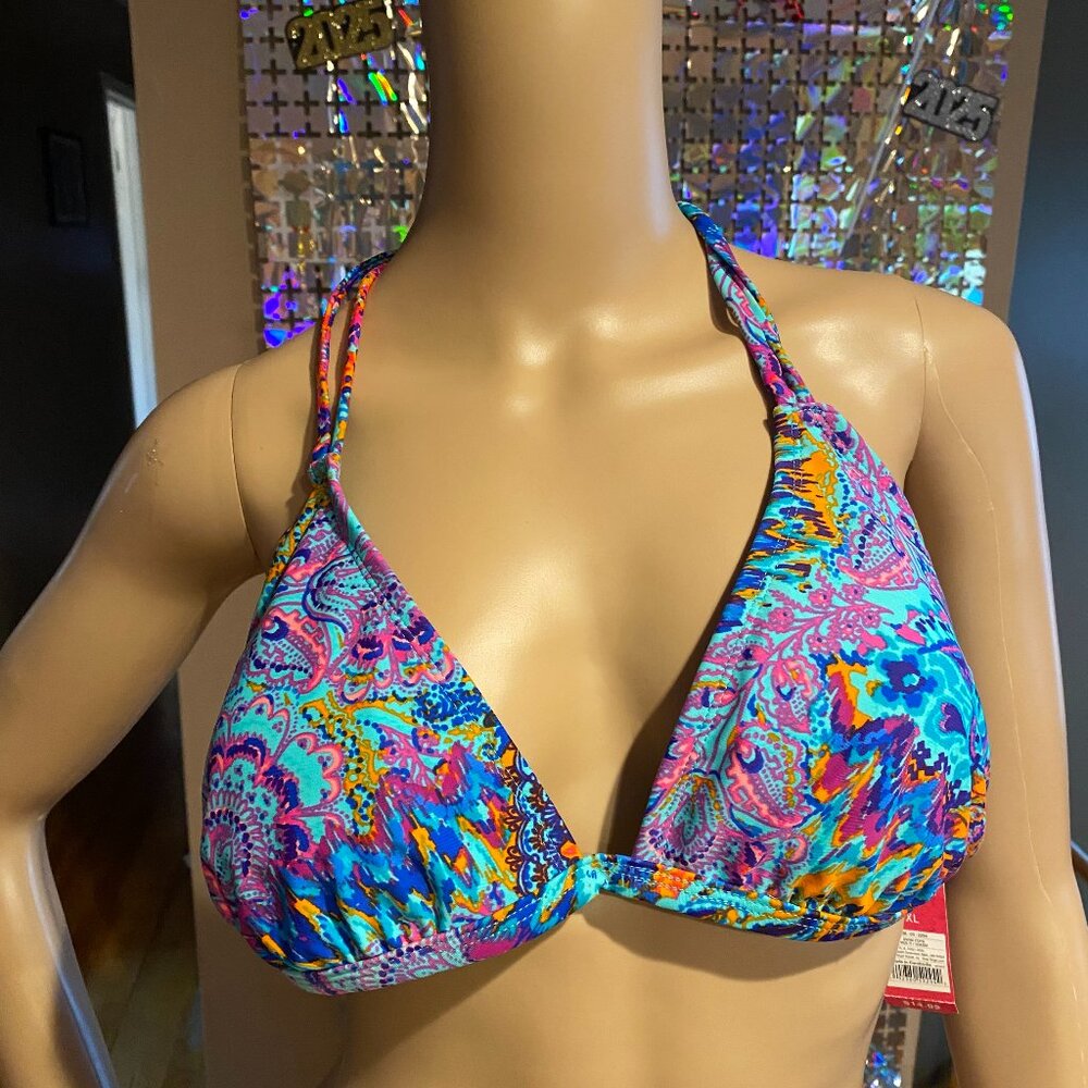 Multi Color Cut Out Back Bikini Top NWT Size XL